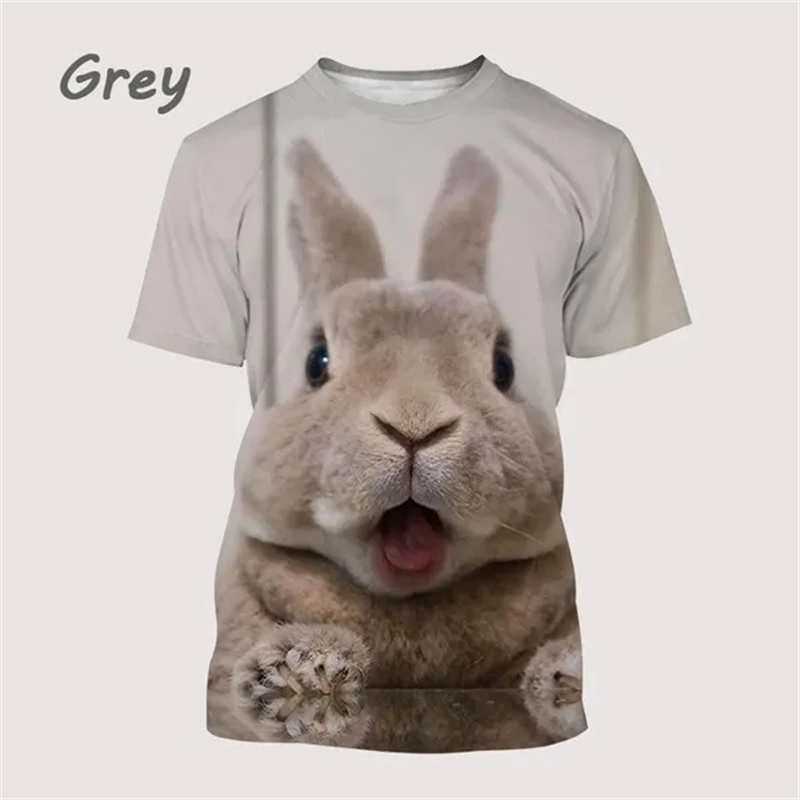 3D Printing Rabbit - 男性と女性のための動物の絵が描かれた3D Tシャツ,かわいいウサギのプリントが施されたTシャツ,男の子と女の子のための半袖のストリートウェア,ファッショナブル