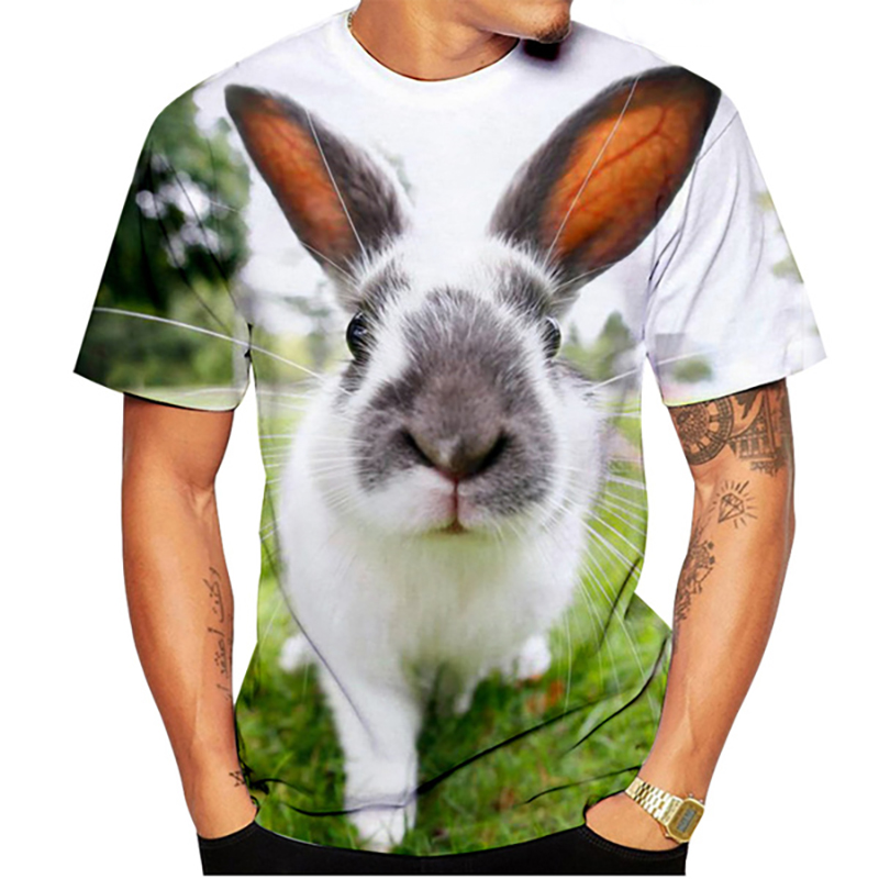 男性用3DウサギプリントTシャツ,半袖カジュアルTシャツ,特 - 3D Printing Rabbit のレビューと価格
