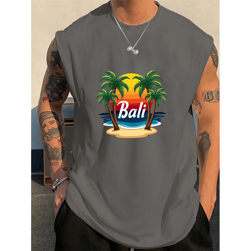夏バリアン柄メンズタンクトップ3Dプリントココナッツツリーパ - 3D Printing Bali のレビューと価格