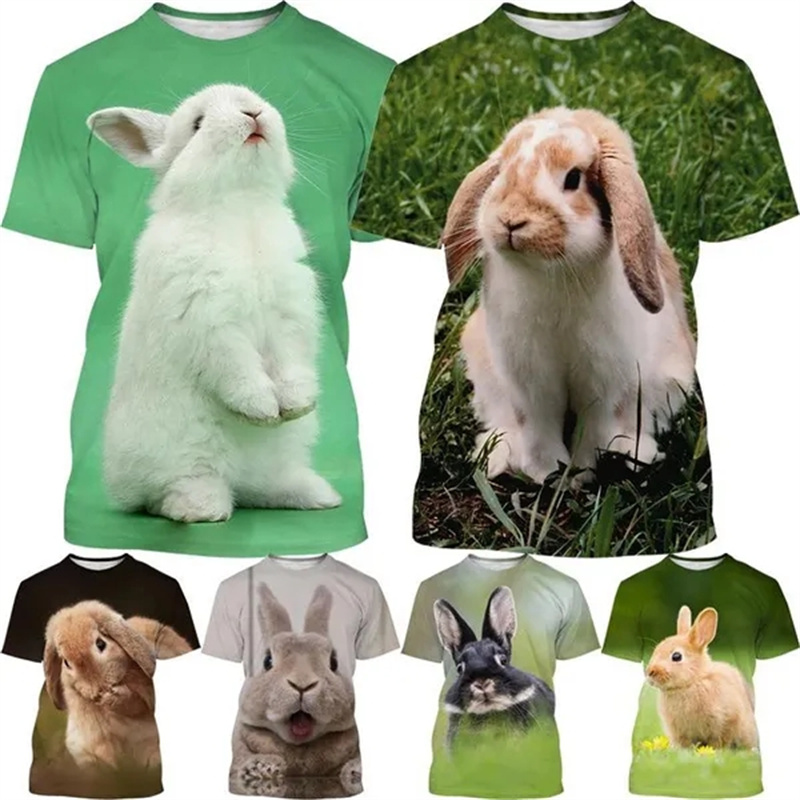 男性と女性のための動物の絵が描かれた3D Tシャツ,かわいい - 3D Printing Rabbit のレビューと価格