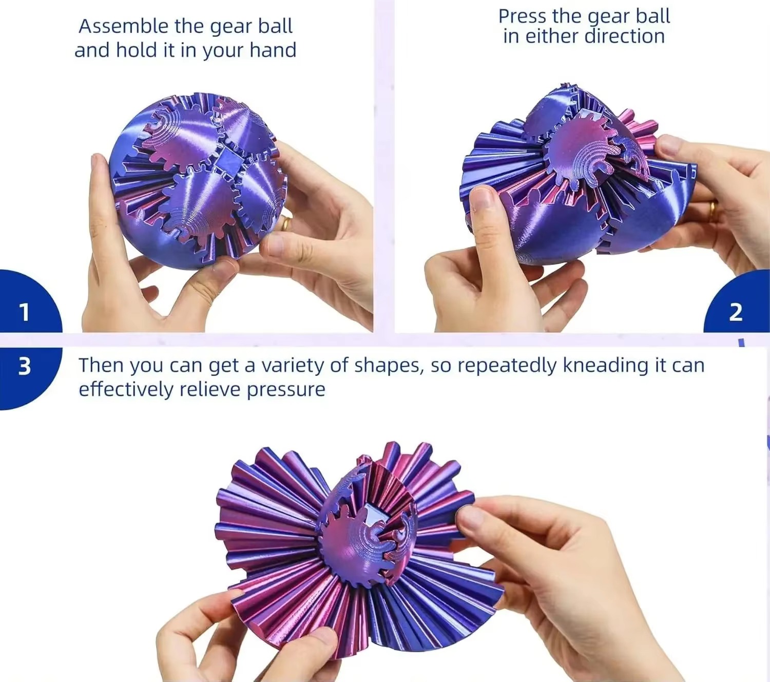 3Dプリント製変形ギアボールフィジェットトイ 6cm ランダ - 3D Printing Gears のレビューと価格