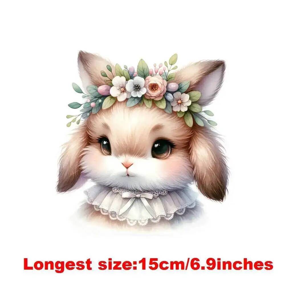 15 センチメートル子供花ウサギ動物アイロン熱伝達ステッカー - 3D Printing Rabbit のレビューと価格