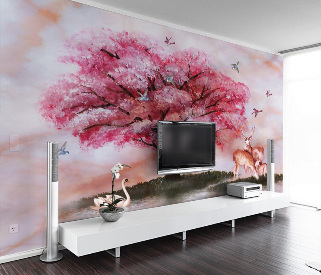ピンクの桜の背景壁画ロマンチックな桜の木の森の装飾絵画家の装 - 3D Printing Heat Resistant Material のレビューと価格