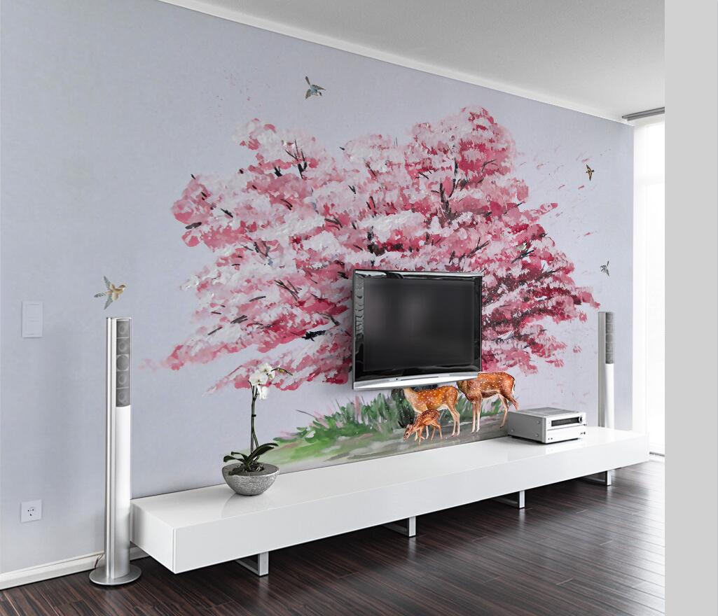 ピンクの桜の背景壁画ロマンチックな桜の木の森の装飾絵画家の装 - 3D Printing Heat Resistant Material のレビューと価格
