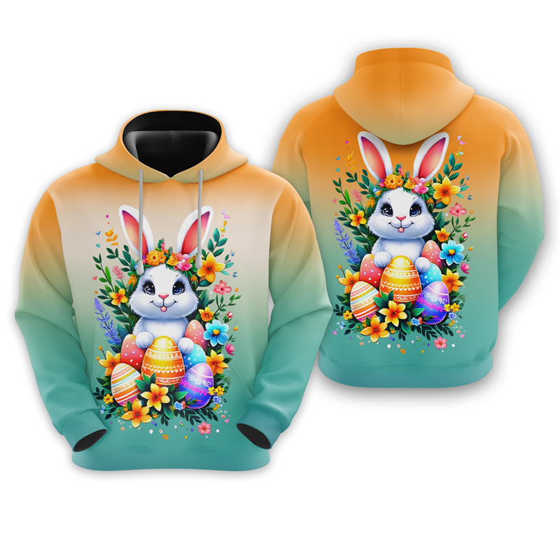 男性用イースターウサギ3Dプリントパーカー、漫画の卵スウェッ - 3D Printing Rabbit のレビューと価格