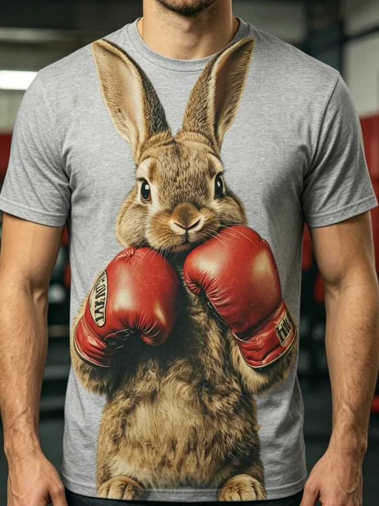 3DボクシングラビットプリントメンズTシャツ 面白いウサギグ - 3D Printing Rabbit のレビューと価格