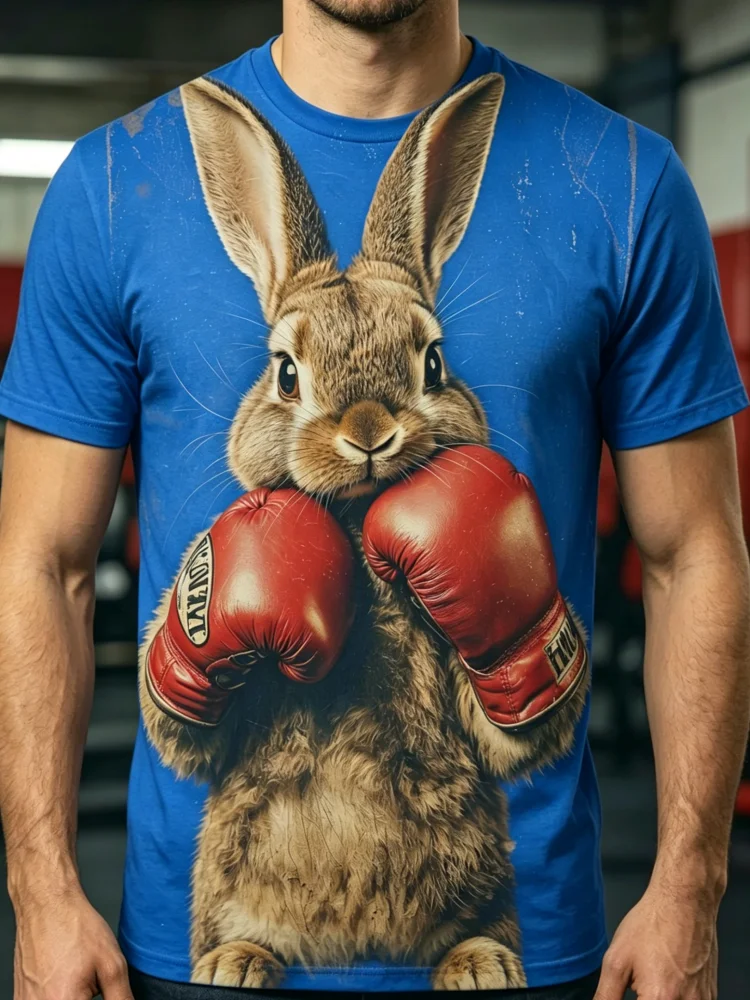3DボクシングラビットプリントメンズTシャツ 面白いウサギグ - 3D Printing Rabbit のレビューと価格